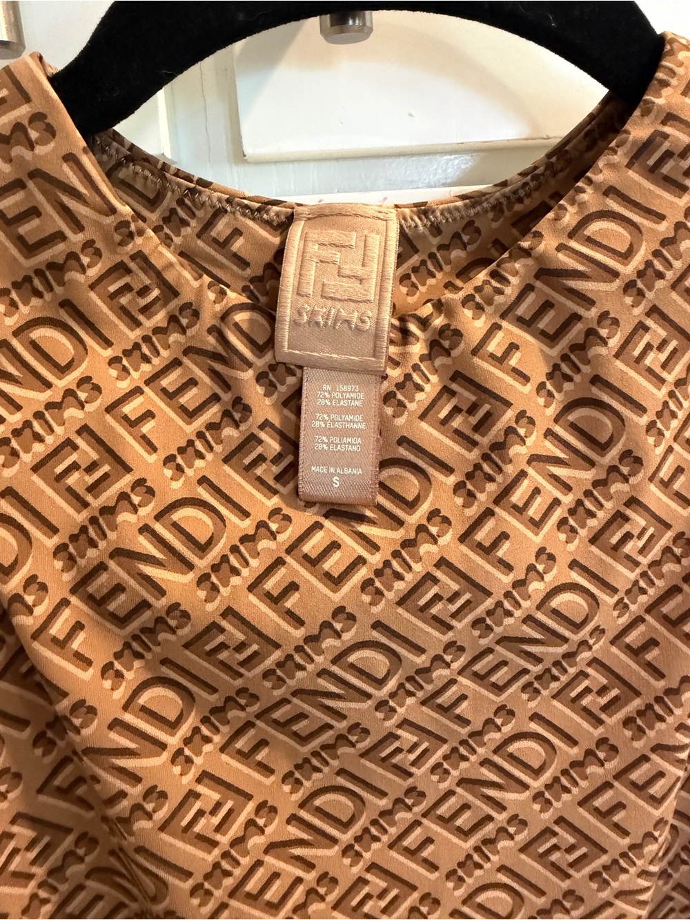 Skims x Fendi Brown Logo-Print Sleeveless Bodysuit Sz S - Picture 3 of 3